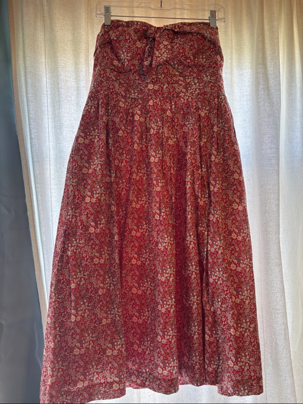 J. Crew Red Floral Strapless Midi Dress
